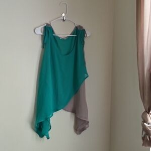 Cecice Blouse Women Large Teal and Gray Elegant Tops Academia Office Casual Y2K